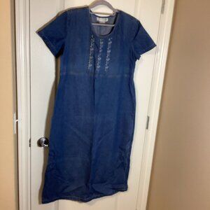 Uni Mondo Vintage Women's Denim Midi Dress Size 14P Short Sleeve Pullover